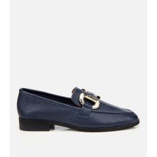 Hotiç Kadın Deri Lacivert Tokalı Klasik Loafer