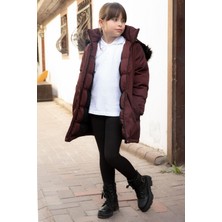 Bordo Kürklü Içi Astarlı Çıkarılabilir Kapüşonlu Kız Çocuk Mont 21550