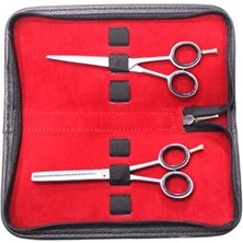 Solingen Gümüş Renkli Kuaför Makası ve Efile Çanta Seti 2 Parça Ölçülerle Kullanıma Uygun