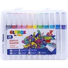 Globox Akrilik Marker Kalem Seti 24 Renk Fırça Uçlu Güvenli Kullanım için Uygun