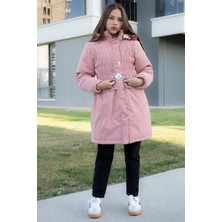 Pembe Kemerli Nubuk Kumaş Kız Çocuk Içi Kürklü Kapüşonlu Şişme Mont 21312