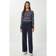 Geniş Pensli Poliviskon Palazzo Pantolon LGP0021 Lacivert