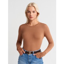 1267 Bisiklet Yaka Kol Ortası Droplu Kazak-Camel