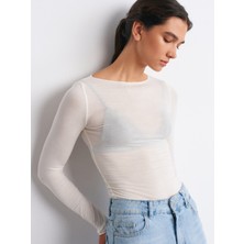 32122 Kayık Yaka Modal Kaşmir Ultra Hafif Bluz-Ekru