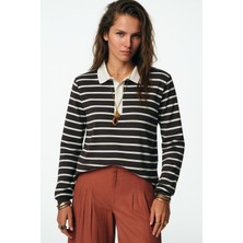 Polo Yaka Çizgili Ribana Bluz