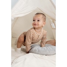 Ayarlanabilir Çıtçıtlı Modal Bebek Body Uzun Kollu Kahverengi Zıbın