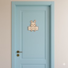 Tavşan Figürlü Ahşap Kapı Süsü 25X25 cm - Çocuk Odası, Kreş, Anaokulu Dekoru