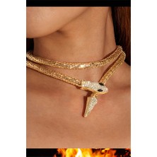 Taşlı Yılan Kolye – Punk & Hip-Hop Tarzı, Unisex Sokak Modası Takı