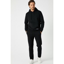 Siyah Regular Fit Kapüşonlu Cepli Sweatshirt Düz Paça Erkek Eşofman Takımı