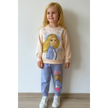 Pjk2i Barbie Desenli 2 Ip %100 Pamuk Kız Çocuk Eşofman Takımı 3-10 Yaş 8118