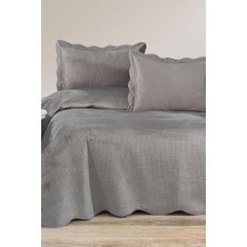 Askana Çift Kişilik Lüks Kadife Yatak Örtüsü Gri