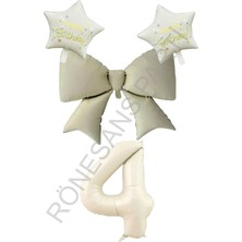 Rönesans Parti Krem Renk Yıldız Fiyonk Rakam Folyo Balon Seti 2 Yaş