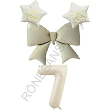 Rönesans Parti Krem Renk Yıldız Fiyonk Rakam Folyo Balon Seti 5 Yaş