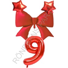 Rönesans Parti Kırmızı Renk Yıldız Fiyonk Rakam Folyo Balon Seti 8 Yaş