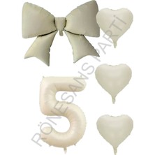 Rönesans Parti Krem Renk Kalp Fiyonk Rakam Folyo Balon Seti Yaş 4