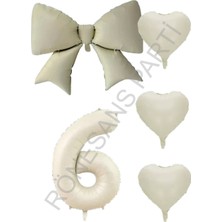 Rönesans Parti Krem Renk Kalp Fiyonk Rakam Folyo Balon Seti Yaş 5