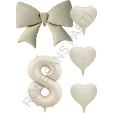 Rönesans Parti Krem Renk Kalp Fiyonk Rakam Folyo Balon Seti Yaş 7