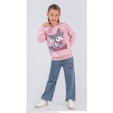 Pjk2ikt Kuromi Desenli 2 Ip %100 Pamuk Kız Çocuk Kot Pantolonlu Takımı 3-10 Yaş 8224