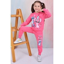 Pjk2i Stitch Desenli 2 Ip %100 Pamuk Kız Çocuk Eşofman Takımı 3-10 Yaş 8117