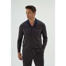 Erkek Uzun Kol Önden Düğmeli Kahve Pijama Takımı C9T3N69