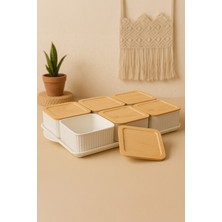 Kitchen Life 7 Parça Kare Kahvaltılık Seti Bambu Görünümlü Kapaklarla 6 Parça Plastik