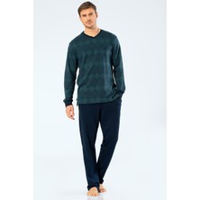 Cacharel 2194 Yeşil Erkek Jakarlı Baklavalı V Yaka Pijama Takımı
