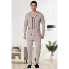 Mecit 22767 Kahve Önden Düğmeli Büyük Beden Erkek Pijama Takımı