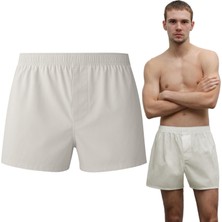 Erkek Pamuklu Poplin Boxer, Tekli Paket, Kırık Beyaz, Large