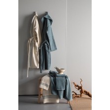 Penye Modeo Yeşil/ekru Aile Bornoz Seti