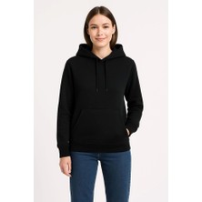 Üç Iplik Kapüşonlu Kanguru Çepli Sweatshirt Hoodie - Siyah