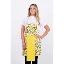 Sevilya Papatya Desenli Membran Kaplama Sıvı Geçirmez Mutfak Önlüğü Eldiven ve Tutacak Seti 55x75 cm