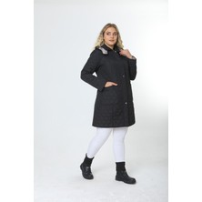 TUTveAL Collection Mevsimlik Kadın Kapitone Mont, Su İtici, Ekoseli Mont, Büyük Beden Mont, Siyah, Tüm Sezonlar İçin Uygun