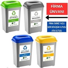 Deembro Firma Ismi Yazılı Sıfır Atık Kutusu 50 lt 4 Adet Geri Dönüşüm Kutusu Kağıt Plastik Cam Metal 33*43*60 cm