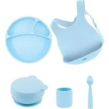 OiOi Minreal Blue Silikon Beslenme Seti 5'li Ergonomik Tasarım ve Kolay Temizlenebilir