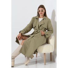 Amazon Keten Kumaş Diz Altı Astaralı Degaje Yaka Düğmeli Yeni Tarz Trenç Kot Mint Yeşil