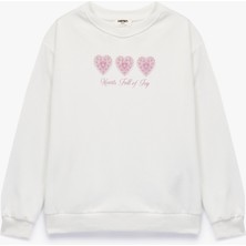 Uzun Kollu Baskılı Bisiklet Yaka Pamuklu Sweatshirt