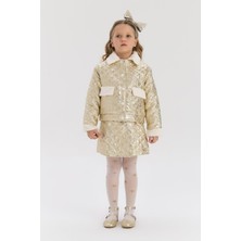Tyess Bg Store Kız Çocuk Gold Ceket Polyester - Naylon Kumaş ile Şık Standart Kalıp Tasarım