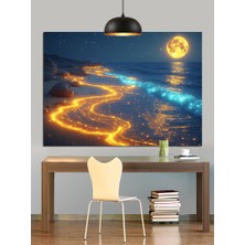 Ay Işığında Parlayan Nehir Dekoratif Kanvas - Mdf Ahşap Tablo