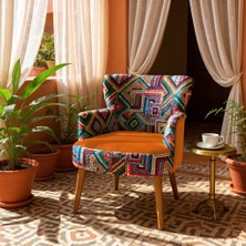 Azra Mobilya roma Berjer Modern Tekli Koltuk - Dijital Baskı Renkli Kumaş - Ahşap Demonte Ayak - Turuncu