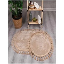 My Evilla Modern Simirna Dekoratif Peluş Oval Ponpon Saçaklı Klozet Takımı