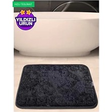 AY Home Siyah Renkli Kaydırmaz Tabanlı Banyo Paspası Polyester Kumaşla Üretilmiş Ayak İzli Tasarım