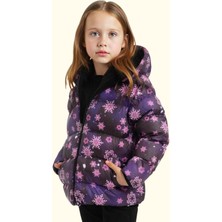 Kız Çocuk Pusula Desen Polar Su ve Rüzgar Geçirmez Kapüşonlu Şişme Kışlık Mont