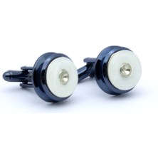 Lacivert Beyaz Desenli Yuvarlak Kol Düğmesi