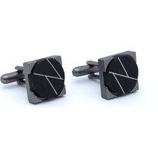 Kare Saten Gümüş Renk Siyah Lazer Desenli Kol Düğmesi