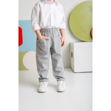 Erkek Çocuk Cepli Dokuma Pantolon - Gri