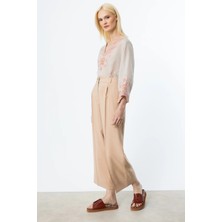 Ekol Kadın Tek Pile Bol Paça Pantolon 2106 Kum