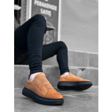 BA0307 Boa Kalın Süet Yüksek Taban Çift Bant Taba Siyah Erkek Ayakkabı