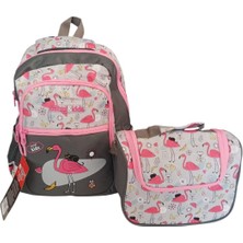 Kids Flamingo Temalı 2 Gözlü Ilkokul Çantası 2’li Set – Beslenme Çantalı