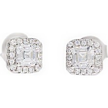 Kadın Mini Kare ve Sıralı Taş Detay Gümüş Küpe