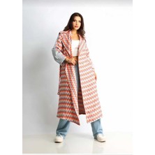 Kadın Oversize Trençkot Desenli, Şık ve Modern